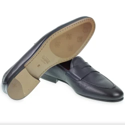 Mocasín Penny de suave piel de becerro azul hecho a mano por Fratelli Borgioli