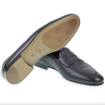 Penny loafer in soft blue calfskin handmade by Fratelli Borgioli