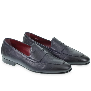 Mocassin Penny en cuir de veau bleu souple fabriqué à la main par Fratelli Borgioli