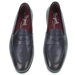 Mocassin Penny en cuir de veau bleu souple fabriqué à la main par Fratelli Borgioli