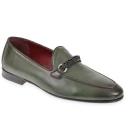 Green leather men's moccasin with braided loop