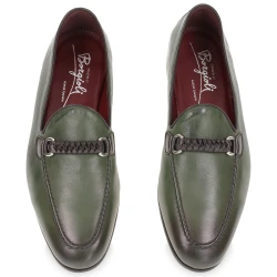 Mocassin homme en cuir vert avec boucle tressée