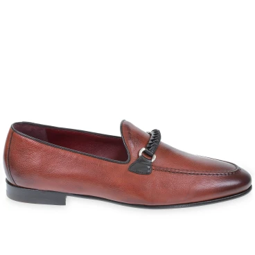Mocassin pour homme en cuir couleur brique avec boucle tressée
