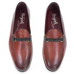 Mocassin pour homme en cuir couleur brique avec boucle tressée