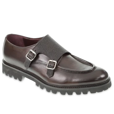Mocassino doppia fibbia in vitello anticato color ebano realizzato a mano