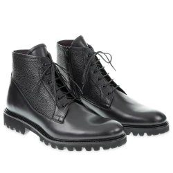 Bota con cordones en piel de becerro envejecida negra - Fratelli Borgioli - artesanía italiana