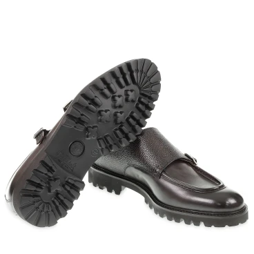 Mocassino doppia fibbia in vitello anticato color ebano realizzato a mano