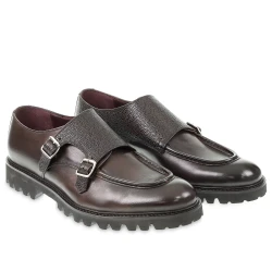 Mocassino doppia fibbia in vitello anticato color ebano realizzato a mano