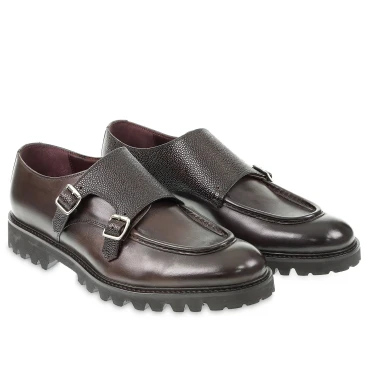 Mocassino doppia fibbia in vitello anticato color ebano realizzato a mano