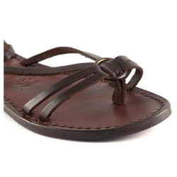Sandales tongs femme en cuir marron travaillé à la main en Italie