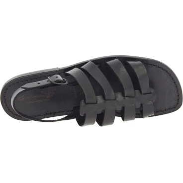 Leather cage sandals for men in black leather