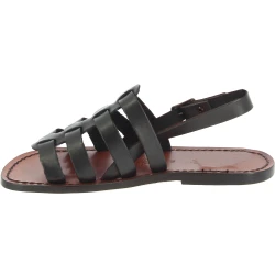 Sandals cage pour homme en cuir marron foncé artisanales