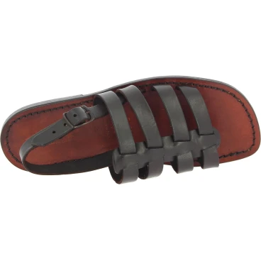Leather cage sandals for men in dark brown leather