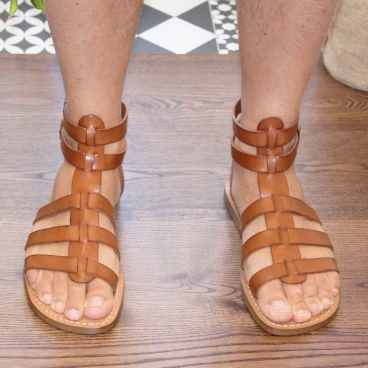 Sandales romaines homme en cuir marron claire fait à la main
