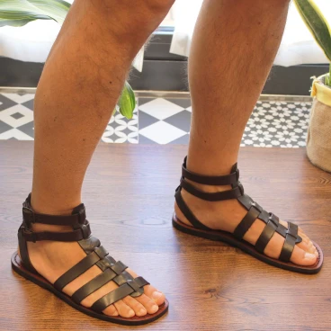 Dark brown men's roman leather sandals Handmade in Italy