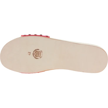 Handmade wooden clog slippers for men with adjustable red leather band