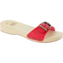 Zuecos de madera para mujer hechos a mano con correa ajustable de piel rojo