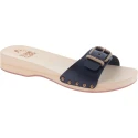 Handmade women's wooden clog slippers with adjustable black leather band