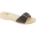 Handmade women's wooden clog sandals with adjustable dark brown leather band
