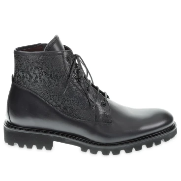 Fratelli Borgioli Black Antique Calfskin Chelsea Lace-Up Ankle Boots