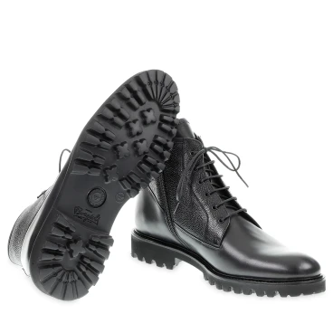 Fratelli Borgioli Black Antique Calfskin Chelsea Lace-Up Ankle Boots