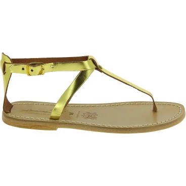 Sandalias hechas a mano en cuero laminado amarillo
