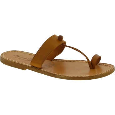 Sandales tongs femme en cuir beige fabriquées à la main en Italie
