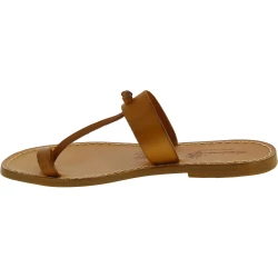 Handmade women's thong sandals toe loop in tan leather