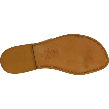 Sandalias de tira para mujer hechas a mano en piel color canela