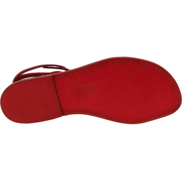 Flache Riemchensandalen aus rotem Leder handgefertigt in Italien