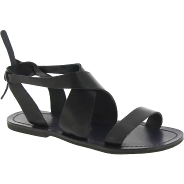 Schwarze Ledersandalen für Damen, handgefertigt in Italien