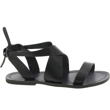 Sandalias negras de piel para mujer hechas a mano en Italia