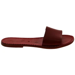 Women's Red Leather Slide Sandals - Handmade in Italy