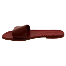 Women's Red Leather Slide Sandals - Handmade in Italy