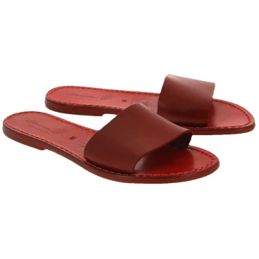 Sandales à enfiler en cuir rouge pour femme - Fabriquées à la main en Italie