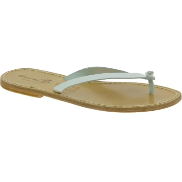 Women's White Leather Thong Slippers - Handmade in Italy