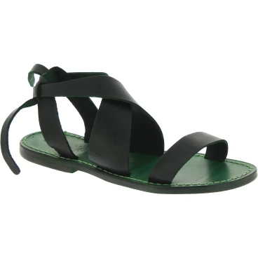 Women's green leather sandals handmade in Italy