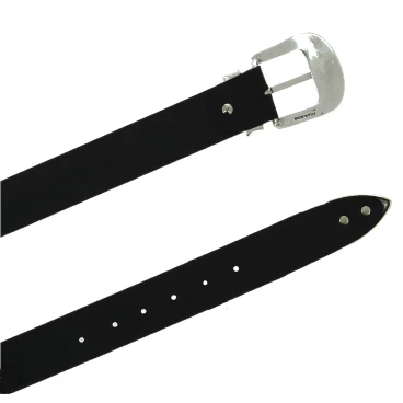 Cintura western in pelle nera con fibbia argentata in metallo