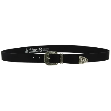 Ceinture western en cuir marron foncé avec boucle argentée gravé