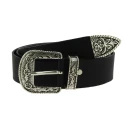 Cintura western in pelle marrone scuro con fibbia argentata in metallo
