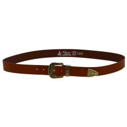 Cintura western in cuoio con fibbia in metallo bronzo inciso
