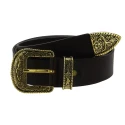 Cintura western in pelle marrone scuro con fibbia bronzo in metallo