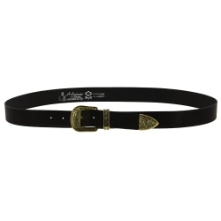 Cintura western in pelle marrone scuro con fibbia bronzo in metallo