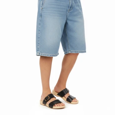 Zuecos artesanales hombre con doble tira ajustable de piel negro