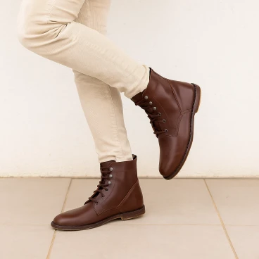 Men's dark brown leather ankle boots handmade in Italy