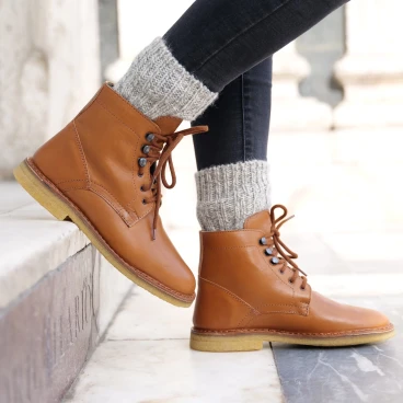 Bottines femme en cuir marron artisanales avec doublure d'hiver