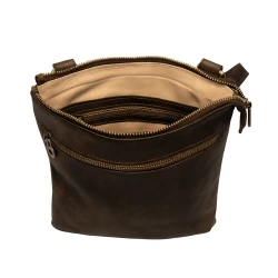 Satchel bag in genuine dark brown calf leather handmade in Italy