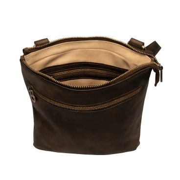 Bandolera en auténtica cuero marrón oscuro hecho a mano en Italia