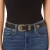 Women's 2.5 cm black leather belt with engraved metal buckle and tip