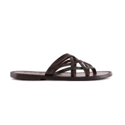 Handmade dark brown braid leather womens thongs and leather sole
